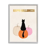 Stupell Industries Happy Halloween Black Cat Pumpkins Framed Giclee Art