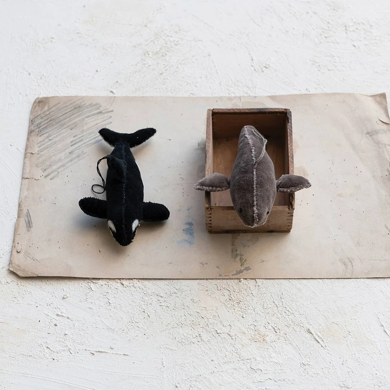 Hello Honey® 2 Pack 7" Whale Cotton Velvet Ornaments