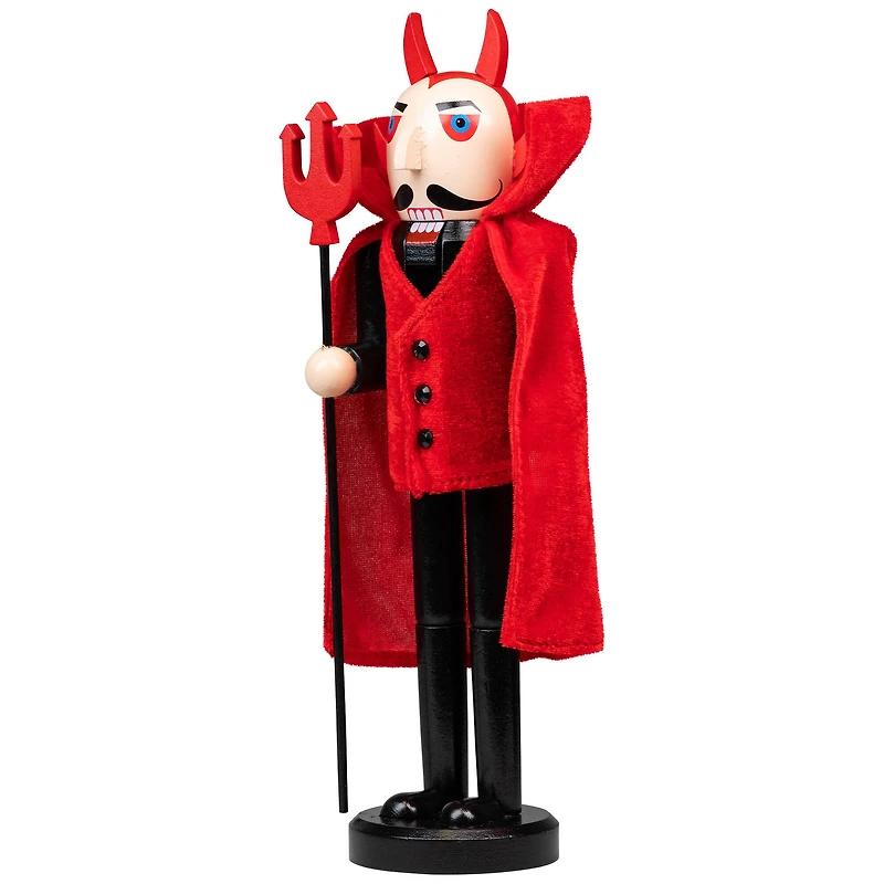 Red Wooden Devil Holding Pitch Fork Halloween Nutcracker