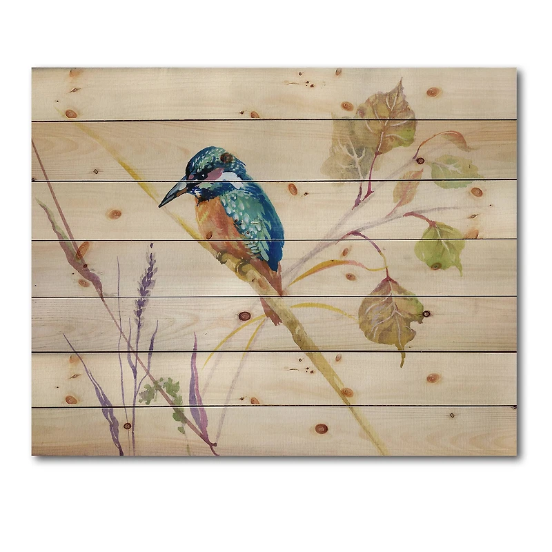 Designart - Common Kingfisher Bird - Traditional Print on Natural Pine Wood