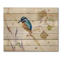 Designart - Common Kingfisher Bird - Traditional Print on Natural Pine Wood