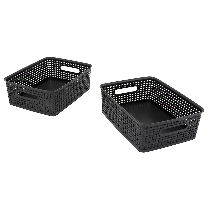 Advantus® Medium Black Plastic Weave Bin, 2ct.