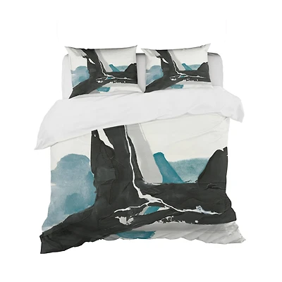 Designart 'Geometric Black and Teal III' Geometric Bedding Set