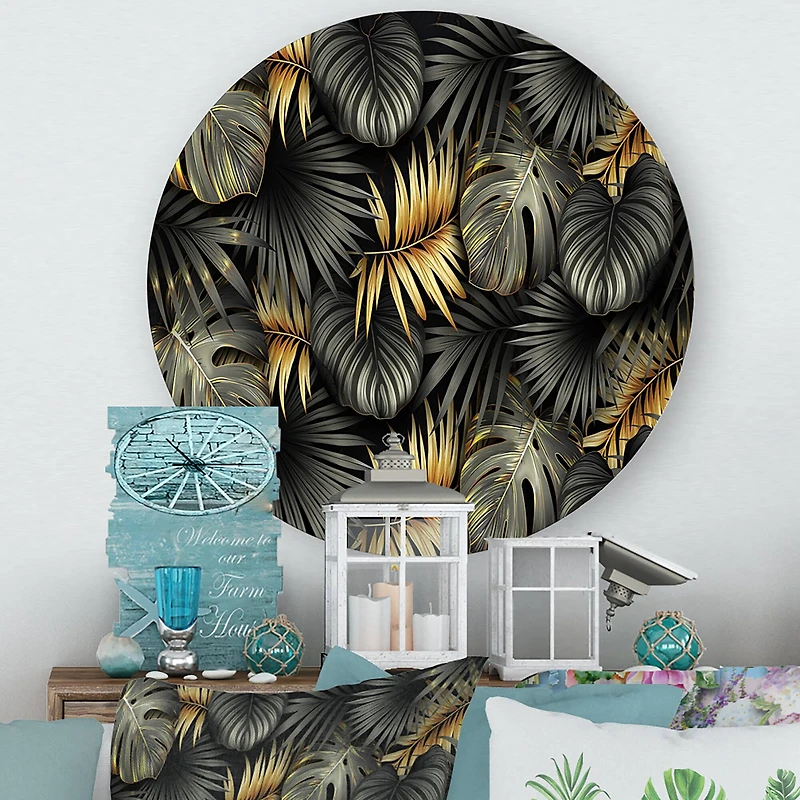 Designart - Black and Gold Tropical Leaves II