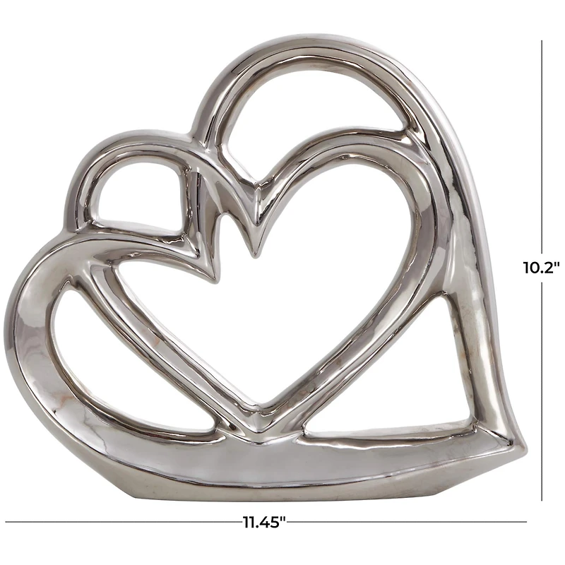 10" Silver Ceramic Heart Abstract Overlapping Sculpture