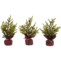 9" Unlit Glittered Pine with Berries Artificial Christmas Tree Set
