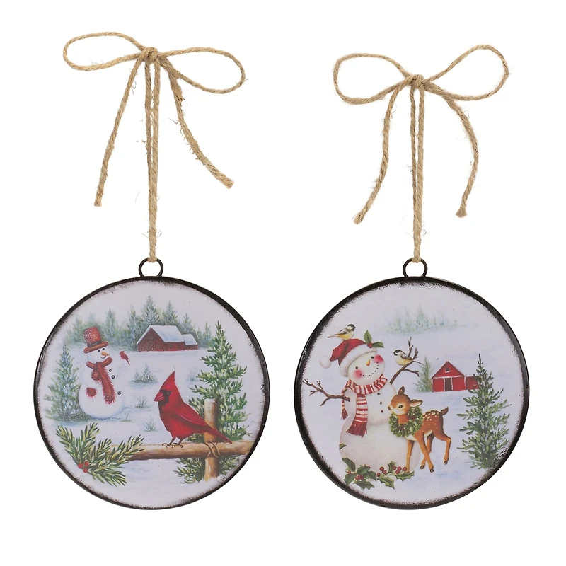 Woodland Snowman Disc Ornament Set