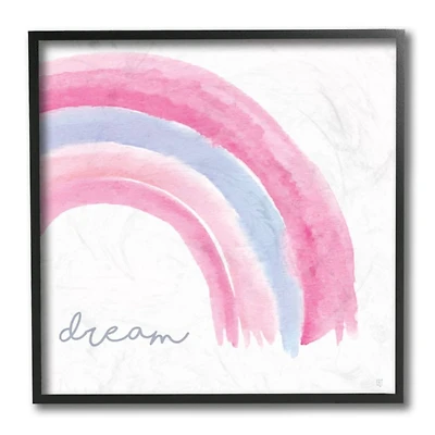 Stupell Industries Dream Text Pink & Purple Watercolor Rainbow Black Framed Wall Art, 12" x 12"