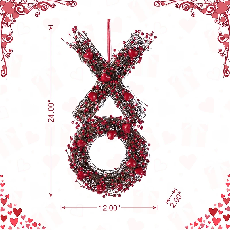 Glitzhome® 24" Red Valentine's XO Shaped Wreath