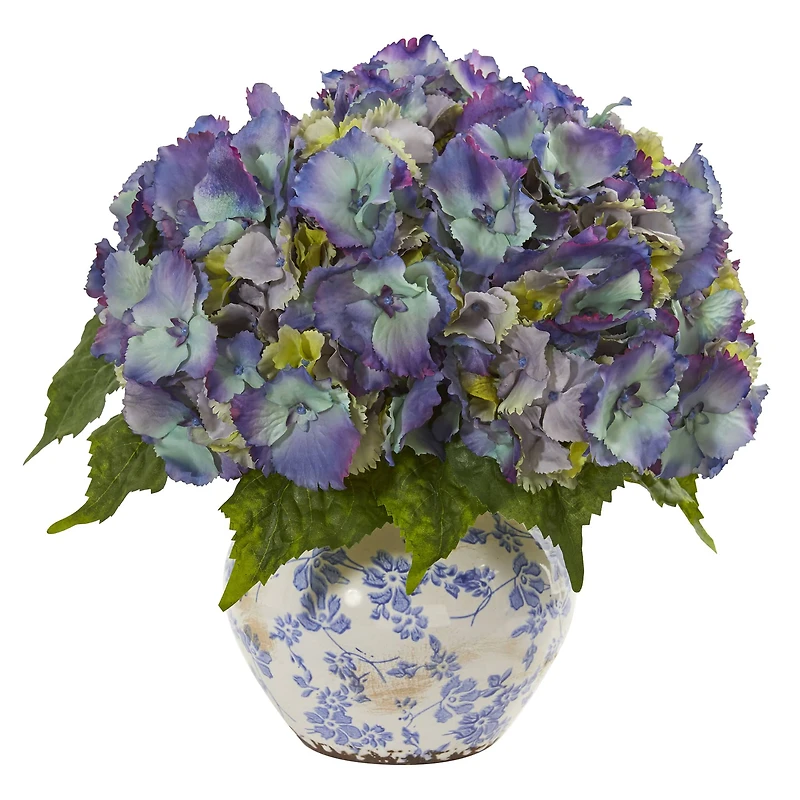 14'' Blue Hydrangea Arrangement in Floral Vase