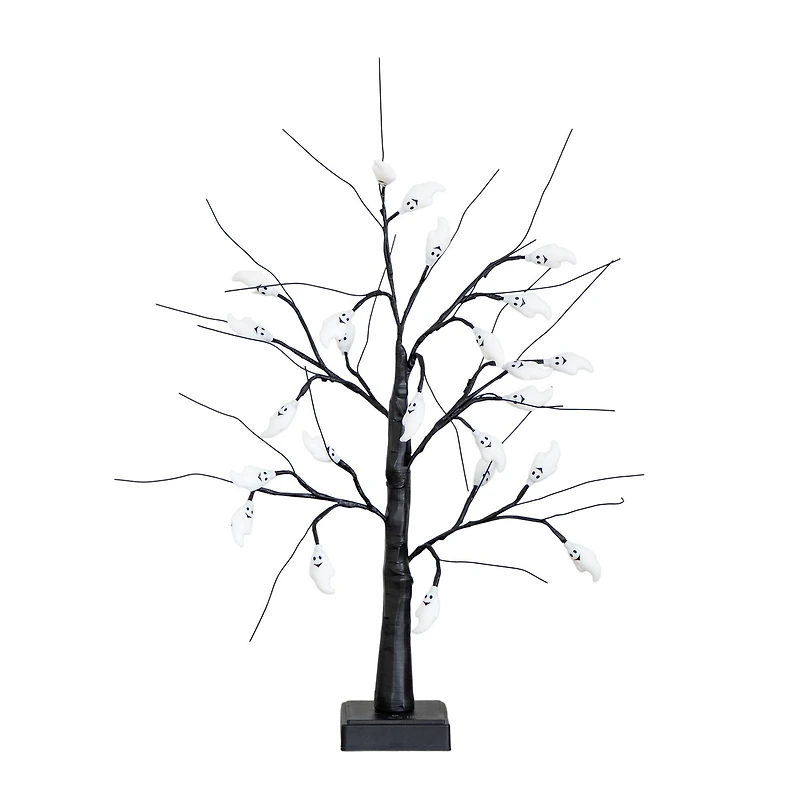 2ft. Pre-Lit Artificial Halloween Ghost Twig Tree with 24 Purple LED Lights