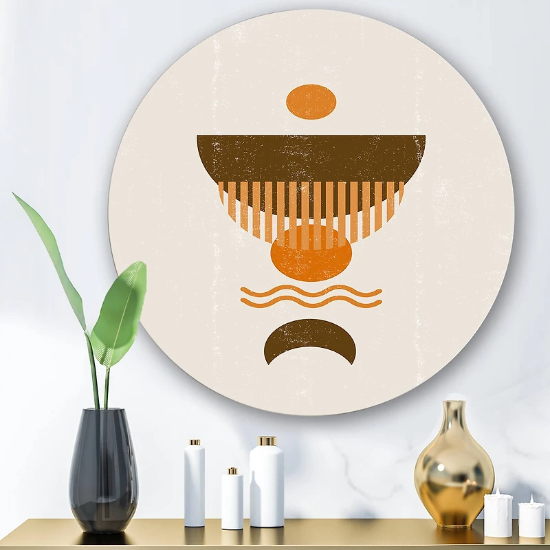Designart - Abstract Minimal Orange Sun and Brown Moon
