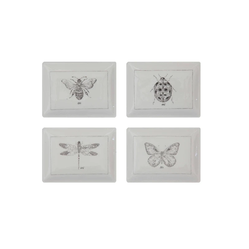 Hello Honey® 4" x 3" Rectangle Ceramic Dishes with Insect Images Set