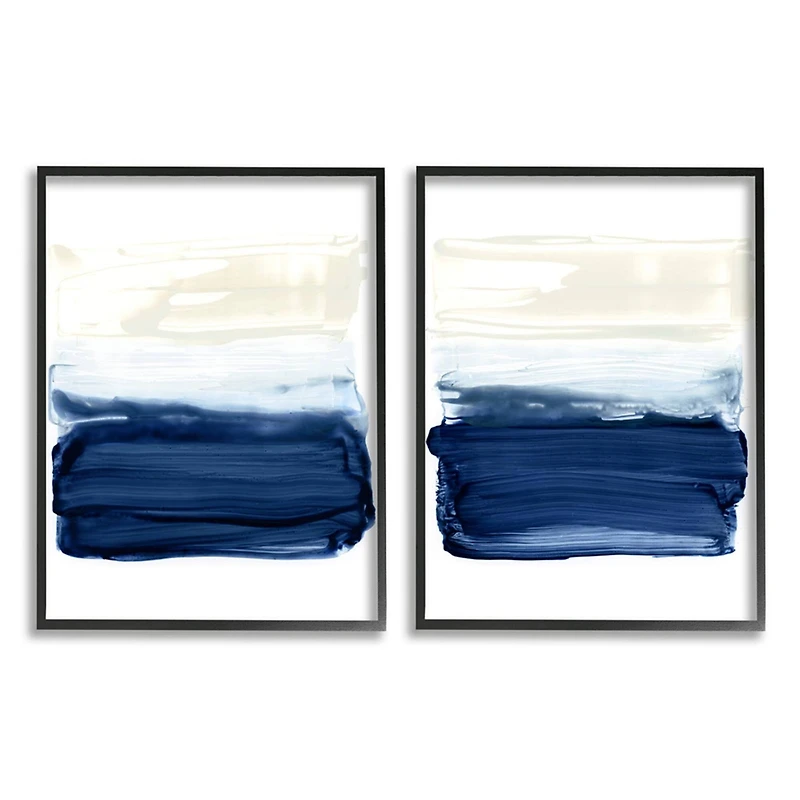 Stupell Industries Coastal Brushstrokes Abstract Beach Ombre Design Framed Wall Art Set