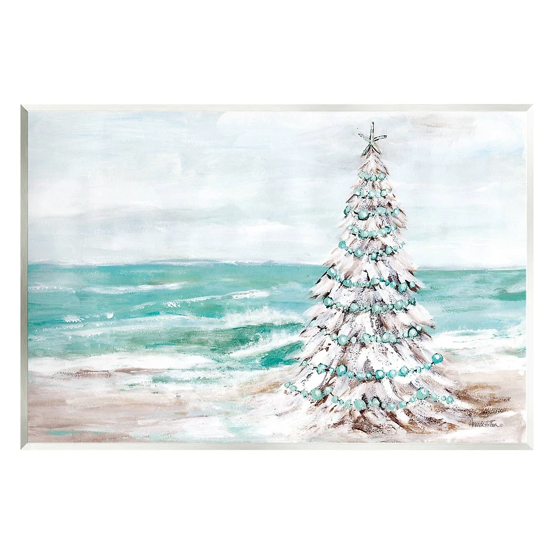 Stupell Industries Snowy Christmas Tree Beach Shore Wall Plaque Art