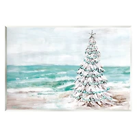 Stupell Industries Snowy Christmas Tree Beach Shore Wall Plaque Art