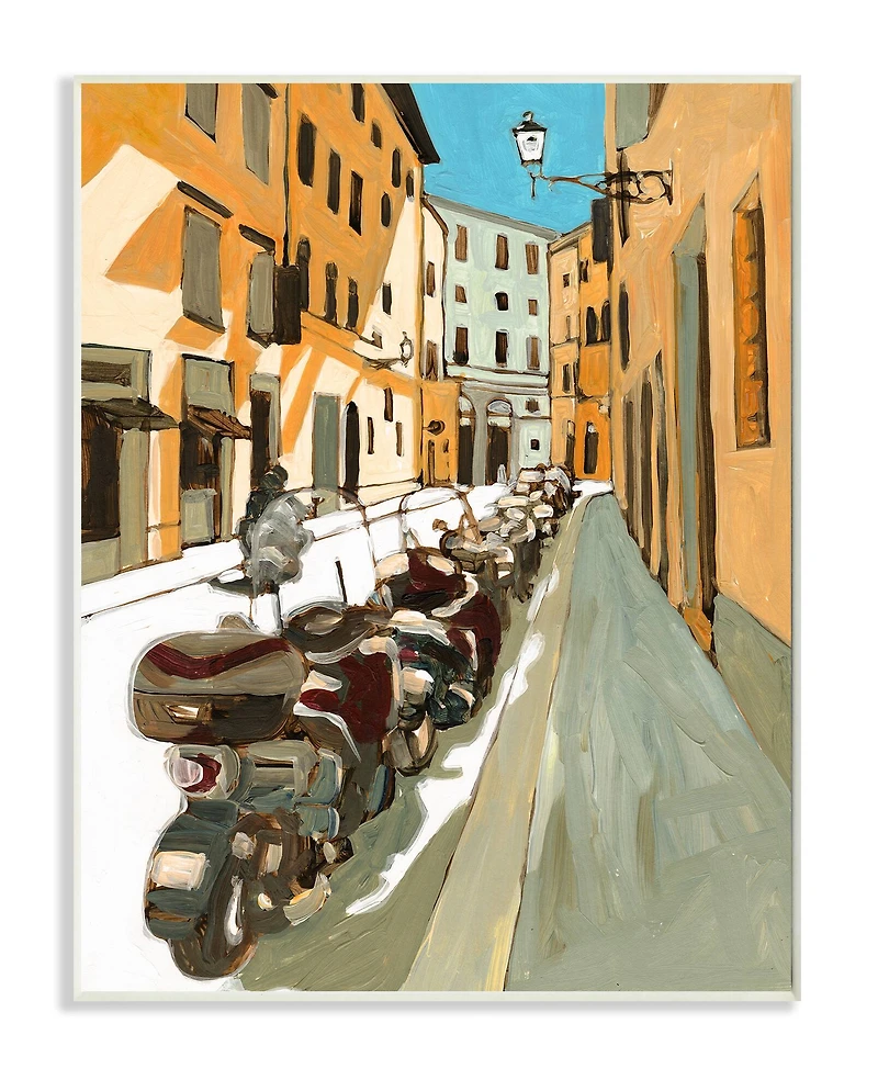 Stupell Industries Row of Mopeds Yellow European City Street Framed Wall Art