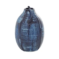 Blue Ceramic Contemporary Vase, 9" x 6" x 6"