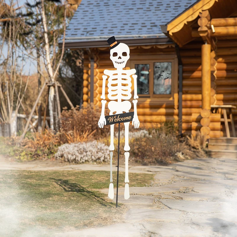 Glitzhome® 60" Halloween "WELCOME" Metal Dangling Skeleton Yard Stake