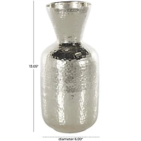 13" Silver Aluminum Metal Hammered Vase with Cone Shaped Opening