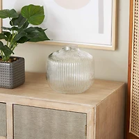 8.5" Clear Short Round Ribbed Glass Vase