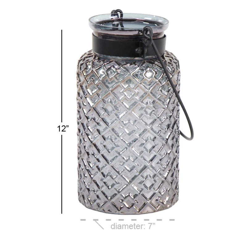 12" Black Glass Textured Candle Lantern