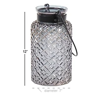 12" Black Glass Textured Candle Lantern