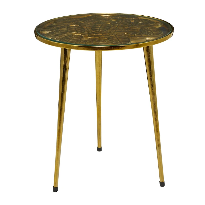 Gold Aluminum Accent Table with Clear Glass Top 20" x 19" x 22"