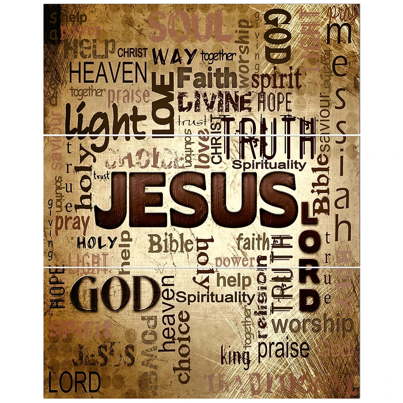 Designart - Jesus' word cloud in grunge background