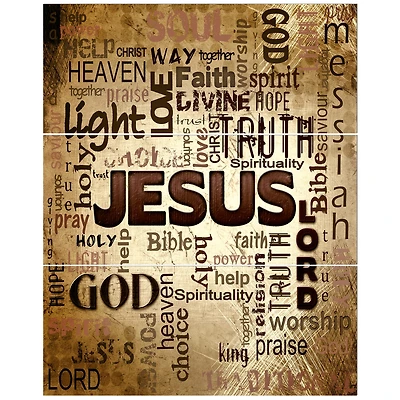 Designart - Jesus' word cloud in grunge background