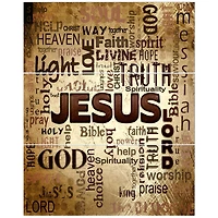 Designart - Jesus' word cloud in grunge background