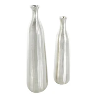 Silver Decorative Aluminum Vase Set with Wavy Accents & Textured Ridges