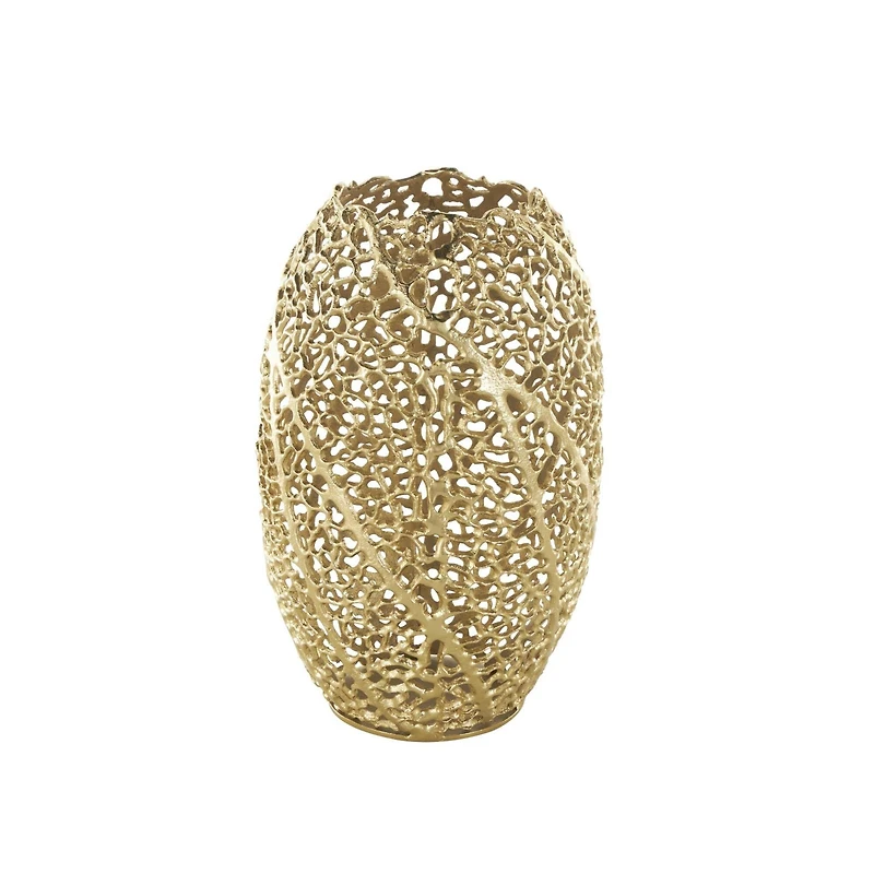14.5" Gold Aluminum Abstract Metallic Coral Inspired Vase