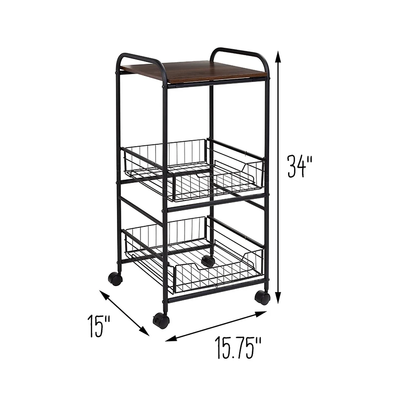 Honey Can Do Black & Natural 3-Tier Slim Rolling Cart
