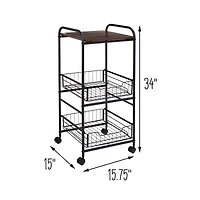 Honey Can Do Black & Natural 3-Tier Slim Rolling Cart