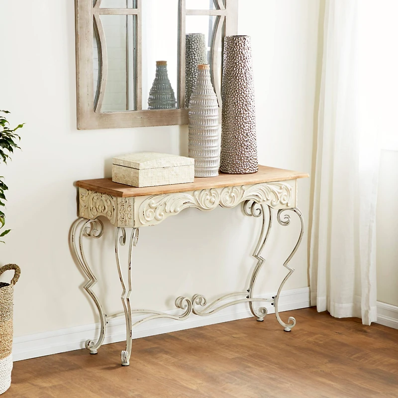 White Farmhouse Metal Console Table, 32" x 42"