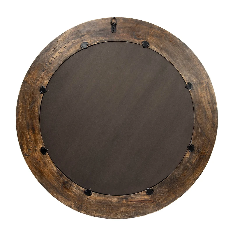 Hello Honey® Walnut Round Carved Wood Framed Wall Mirror