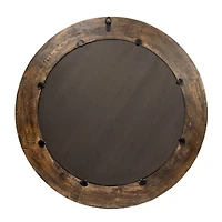 Hello Honey® Walnut Round Carved Wood Framed Wall Mirror
