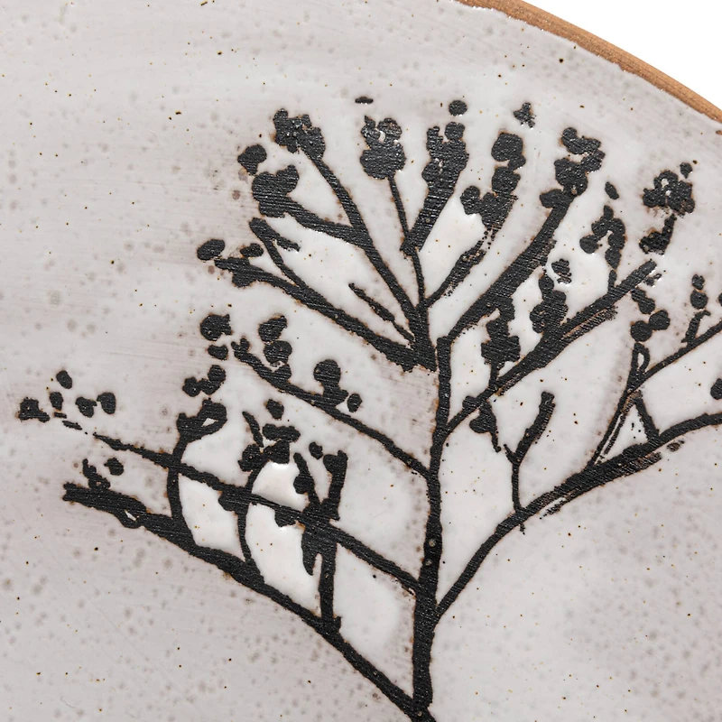 Hello Honey® 12" White & Black Round Debossed Stoneware Pedestal with Flowers & Reactive Glaze