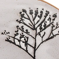 Hello Honey® 12" White & Black Round Debossed Stoneware Pedestal with Flowers & Reactive Glaze