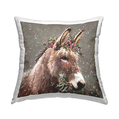 Stupell Industries Festive Donkey & Holly Berries Throw Pillow