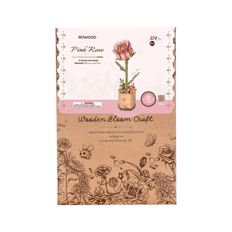 Rowood Pink Rose Wooden Bloom Craft