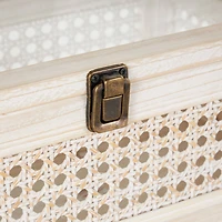 Cream Metal Handmade Woven Storage Box with Bronze Latches & Tempered Glass Tops Set