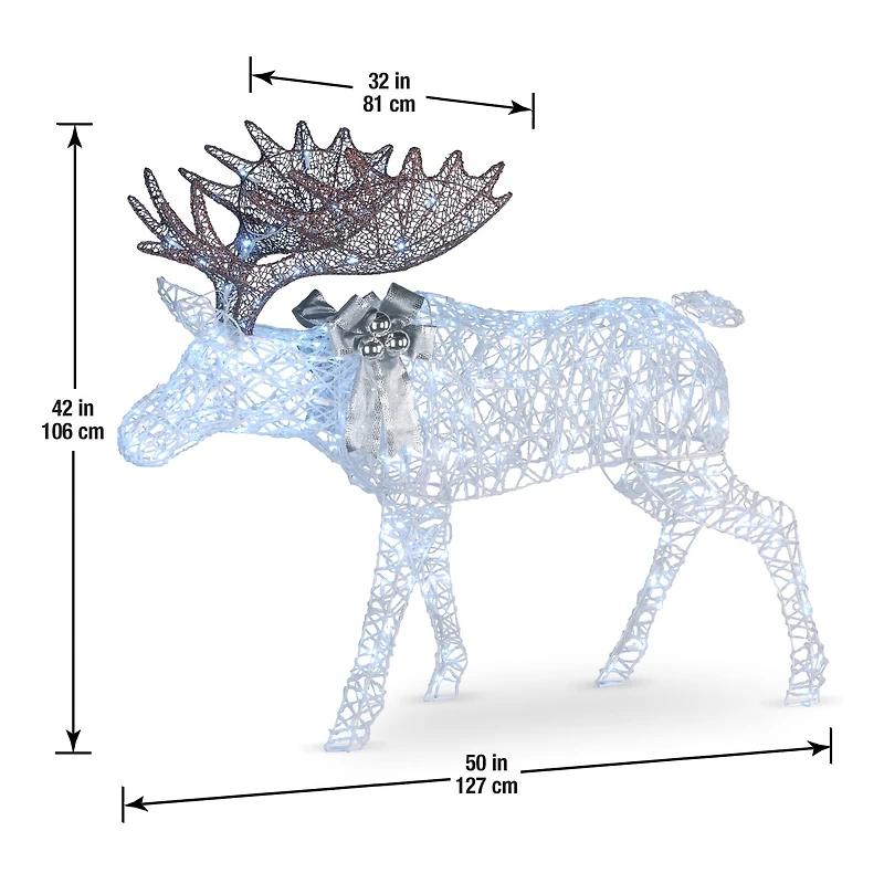 50" Glitter Moose Decoration, White Twinkling LED Lights