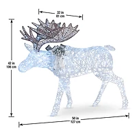 50" Glitter Moose Decoration, White Twinkling LED Lights
