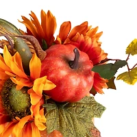 10" Autumn Harvest Pumpkin with Sunflowers, Mums & Pine Cones Décor