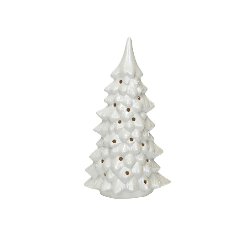 Hello Honey® 10.25" Cream Stoneware LED Tree with Cut-Outs & Iridescent Finish