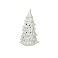 Hello Honey® 10.25" Cream Stoneware LED Tree with Cut-Outs & Iridescent Finish