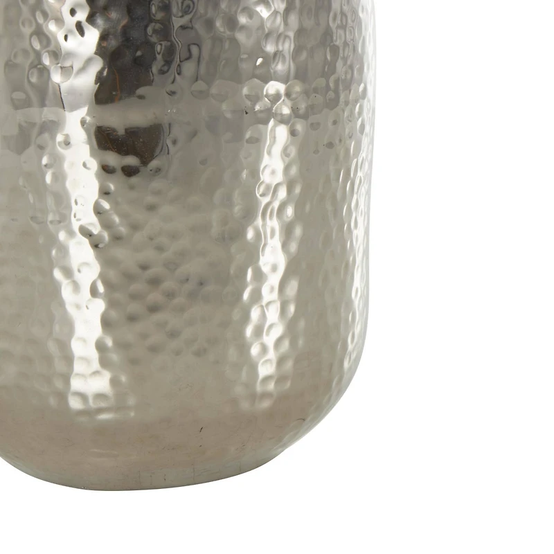 14" Silver Hammered Aluminum Vase with Cone Shaped Opening