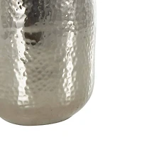14" Silver Hammered Aluminum Vase with Cone Shaped Opening